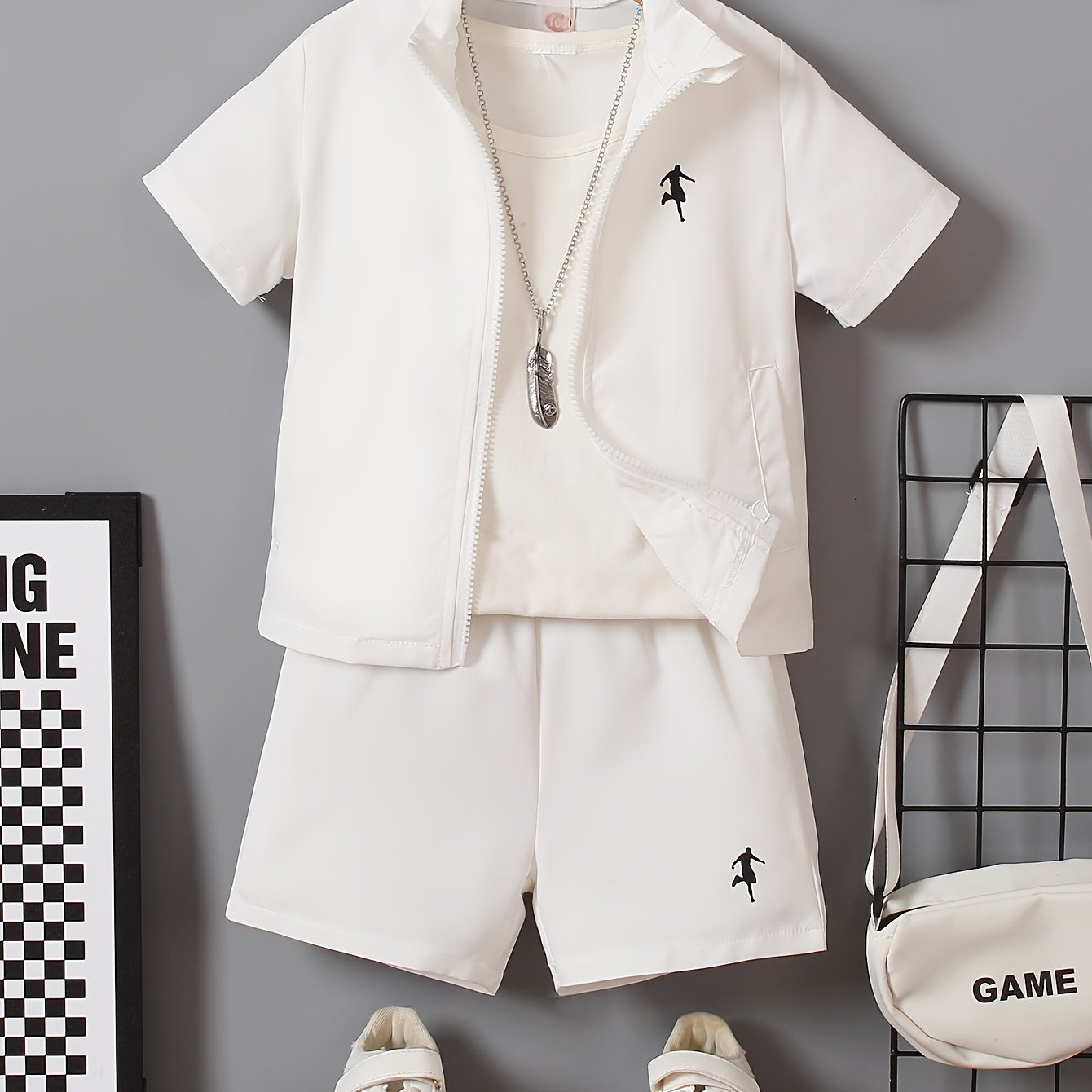 Boys Summer Football Player Print Shirt and Shorts Set Polyester Casual Age 12 and Under