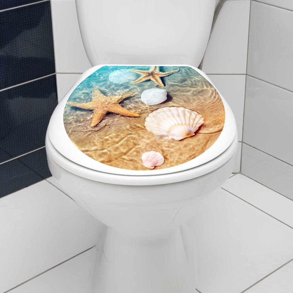 Seashell Bathroom Decor Sticker Waterproof Self-Adhesive Toilet Lid Cover 39.88x34.8cm