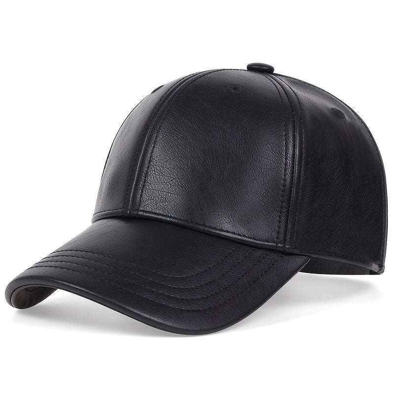 Men's PU Leather Baseball Cap Adjustable Sun Hat for Casual Wear