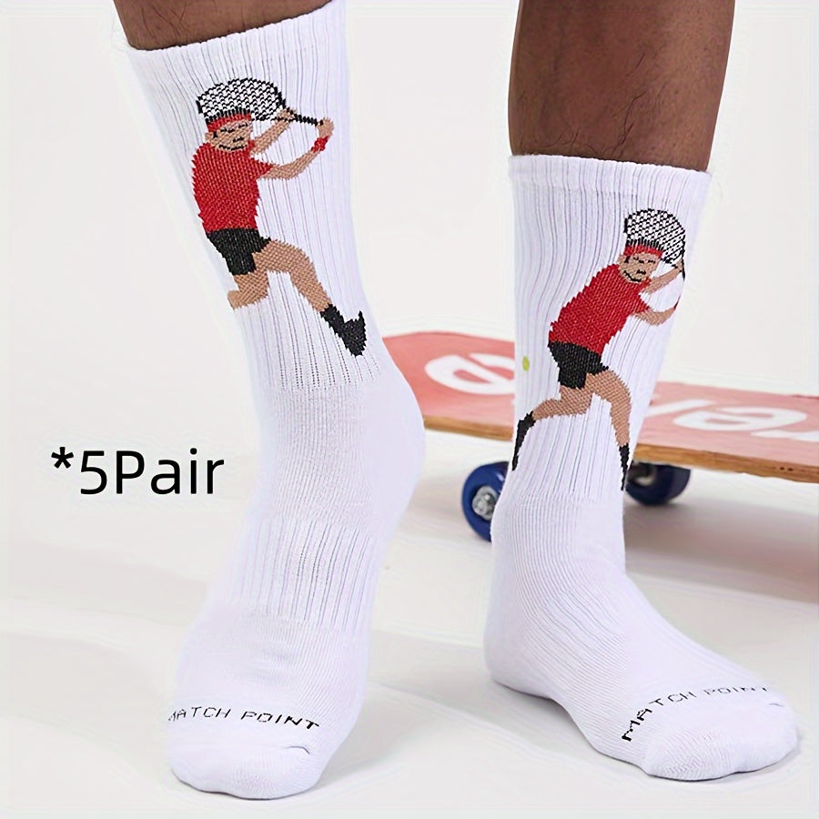 Men's Cotton Blend Sports Socks with Cartoon Print for Football Tennis Fitness Unisex All-Season