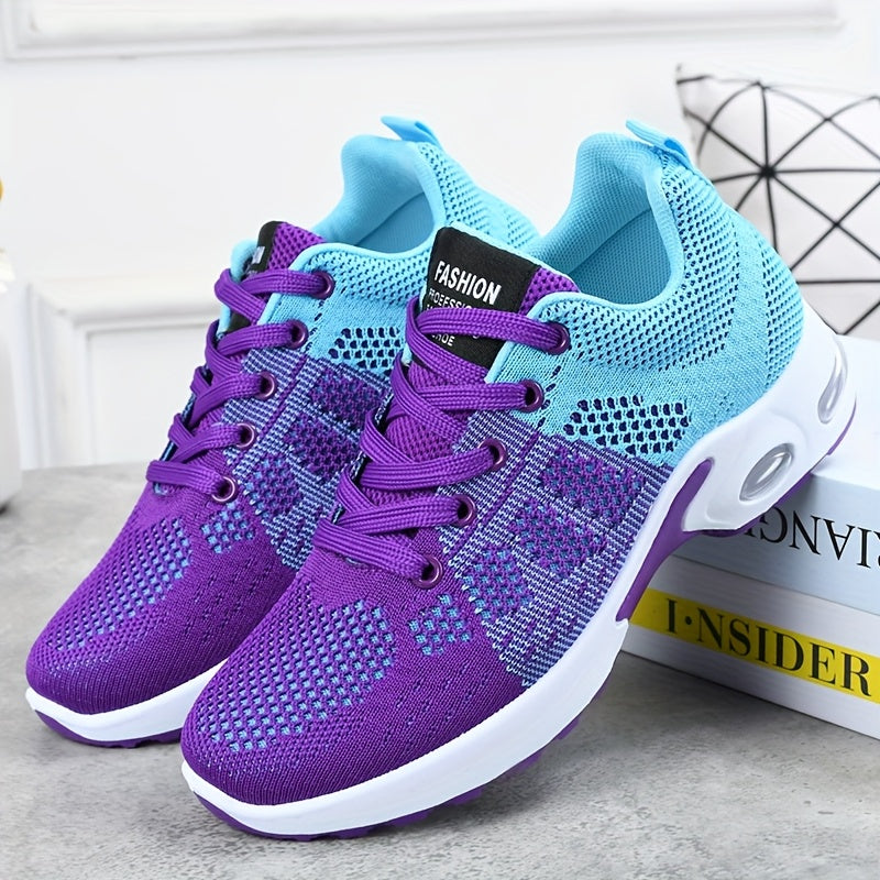Women's Breathable Color-Blocked Knit Running Shoes for Casual Fitness