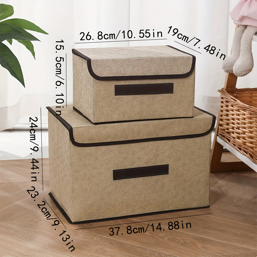 Matodan tayyorlangan egiluvchan ish stoli saqlash qutisi, kiyim va uy jihozlarini tartibga solish uchun ideal. Ushbu ikki qismli saqlash qutisi sizning buyumlaringizni changdan himoya qilish va tartibda saqlash uchun mukammaldir.