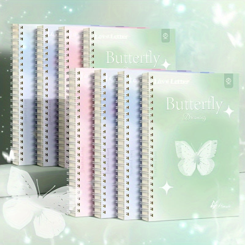 Set of 4 A5 Butterfly Dream Coil Notebooks with Wide Ruled Pages and Lay-Flat Design