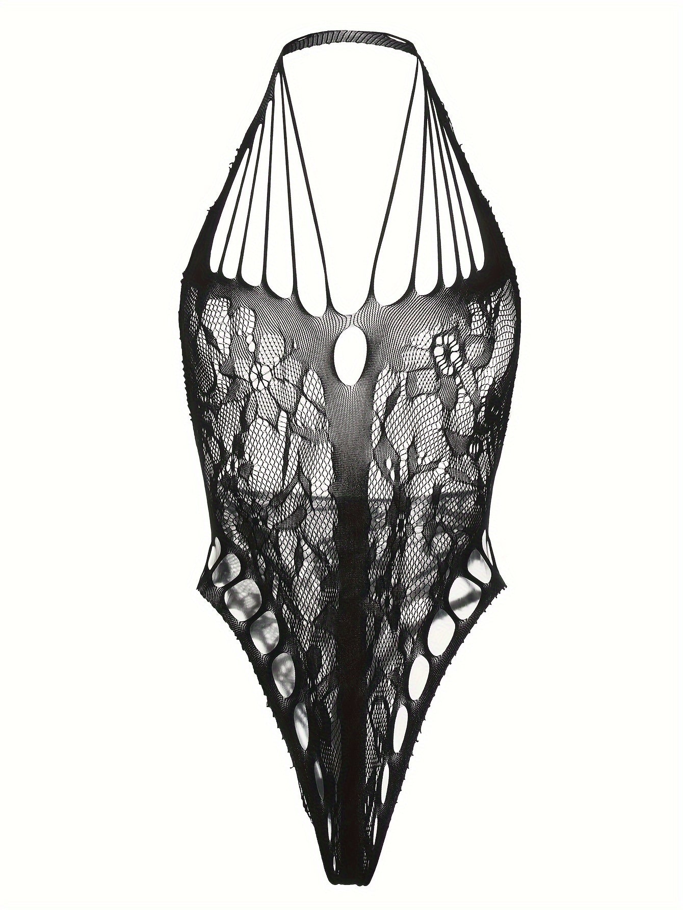 Ayollar uchun sexy bodysuit, polyamid va elastan to'qima matosidan tayyorlangan, yengsiz, bo'sh joylar bilan va bir xil rangda.