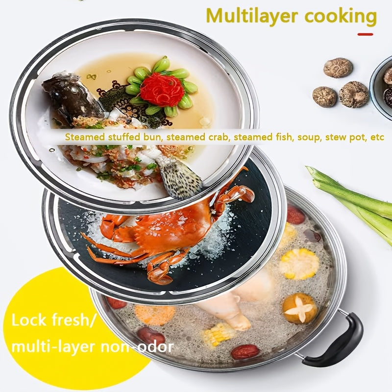 Stainless Steel Double-Layer Steamer Pot with Lid for Induction Cooktops