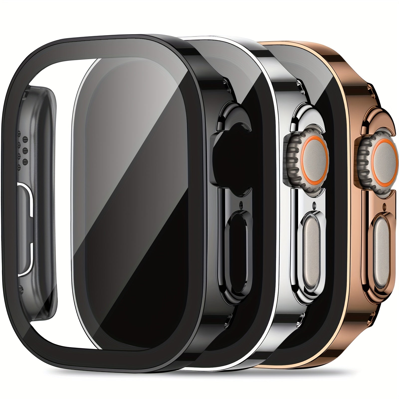 3-Piece Full Coverage PC Protective Case Set for Apple Watch with Built-in Glass Screen Protector 40mm-49mm