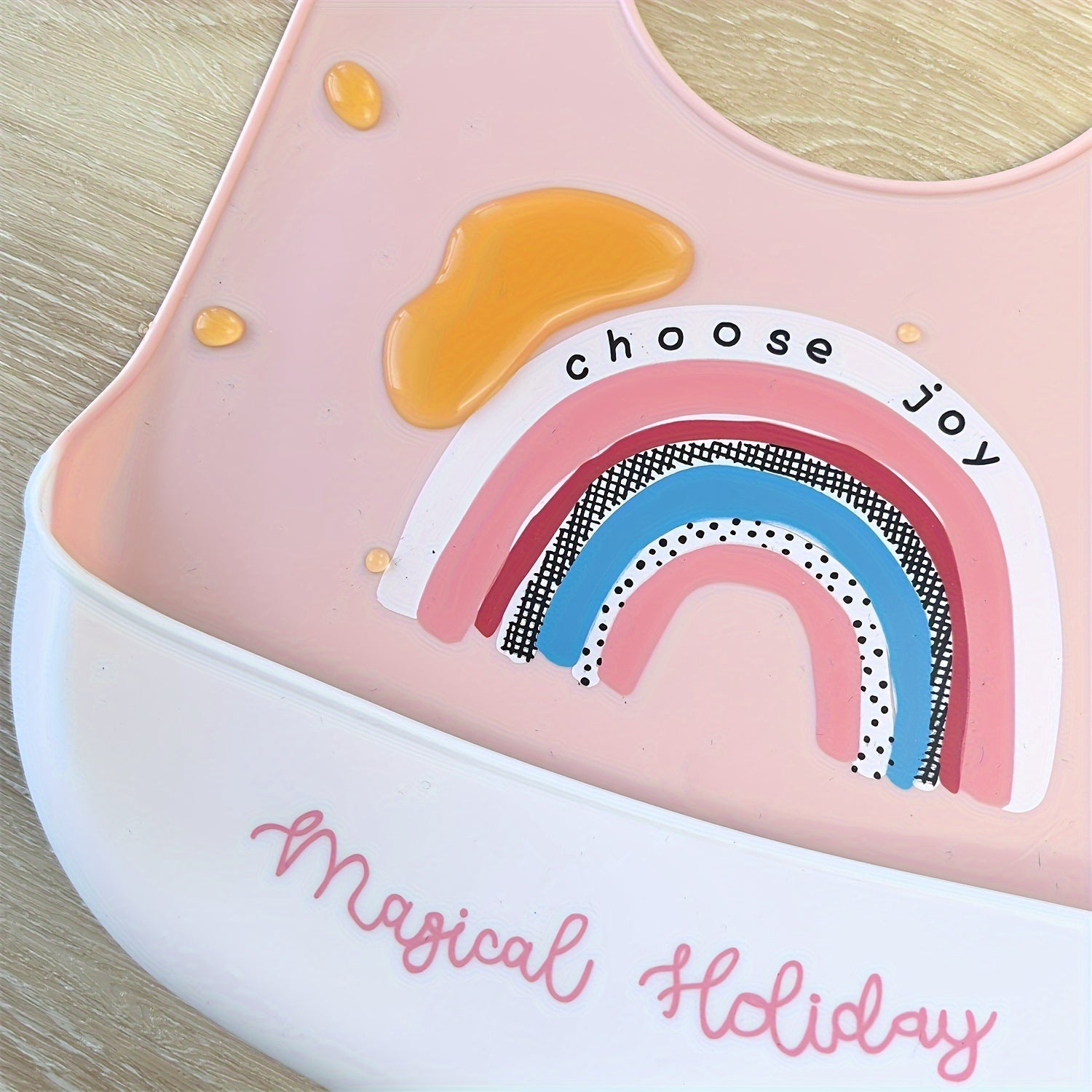 Silicone Kids Bib Pink Waterproof with Rainbow Crown Space Design for Boys Girls