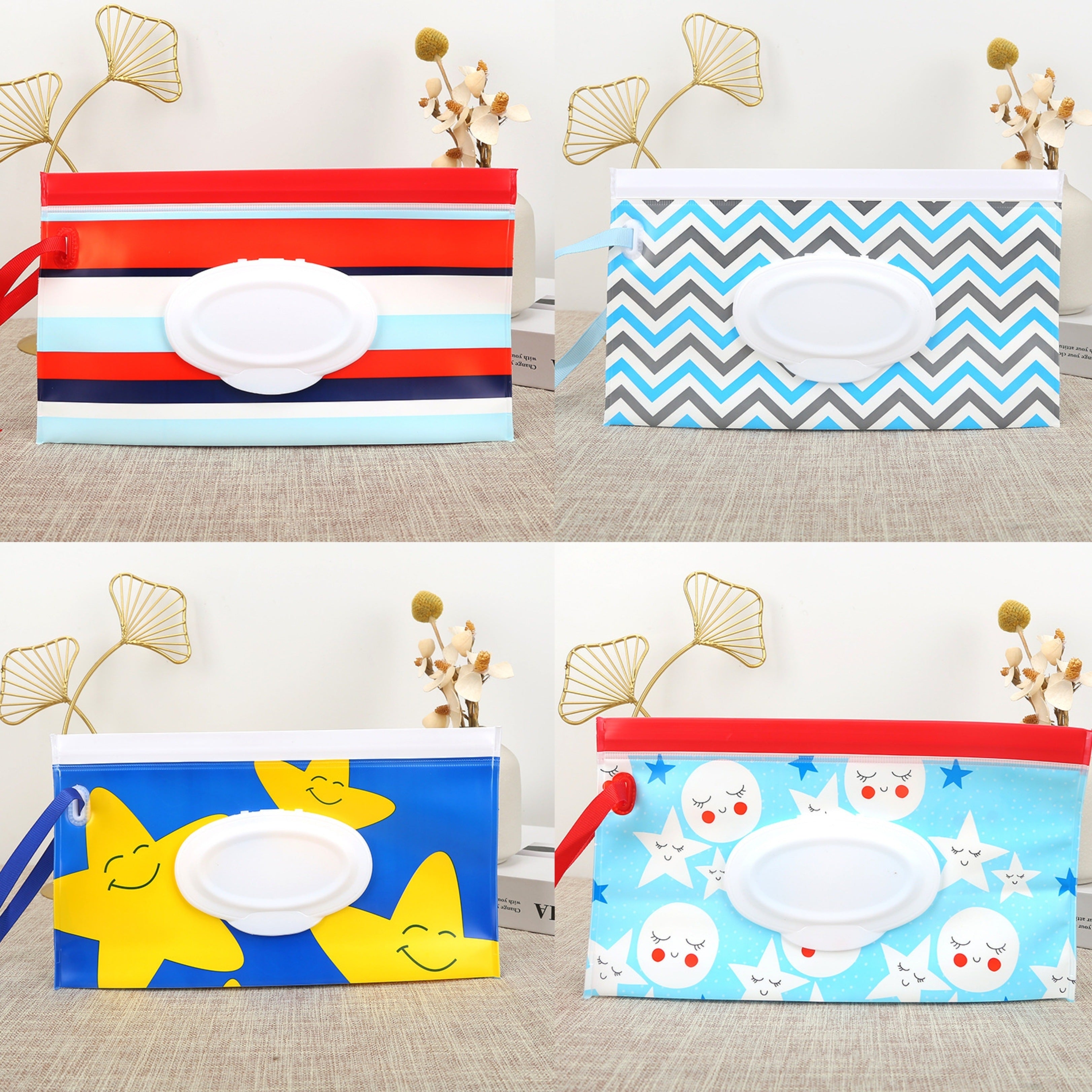 Set of 2 or 4 Reusable Wet Wipe Dispenser Bags for Travel