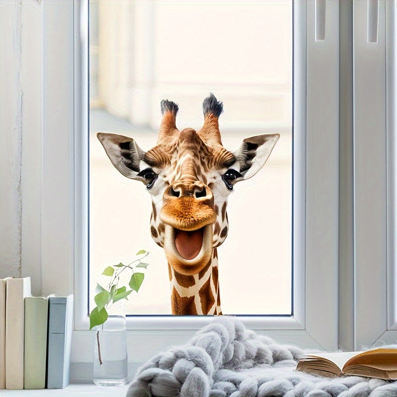 Giraffe Peeking Window Decal with Yellow Glasses Removable Wall Sticker for Bedroom Living Room Office