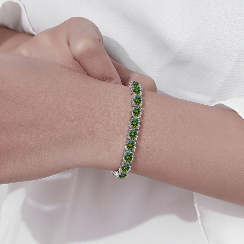 Sterling Silver Hip Hop Tennis Wristband with Green Moissanite for Men Women Jewelry