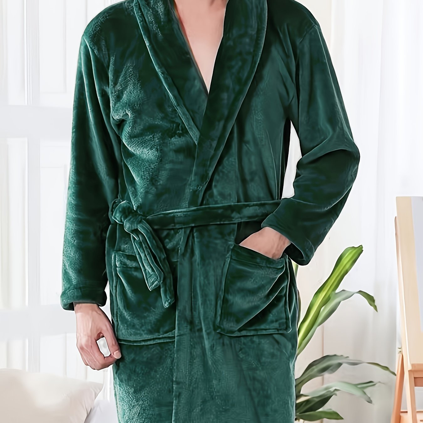 Luxurious Plush Fleece Bathrobe for Women Fall Winter Long Sleeve V-Neck Tie Belt