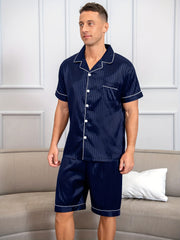 Men's Reversible Collar Summer Pajama Set with Silky Breathable Fabric