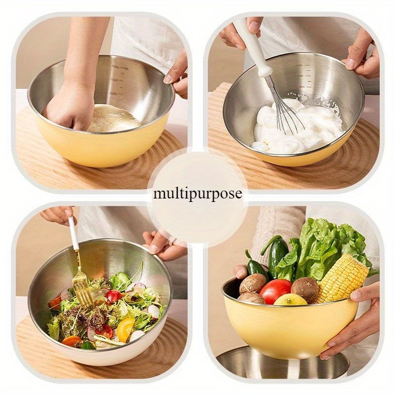 Cuenco de cocina de acero inoxidable 304 para ensaladas, lavado de arroz y horneado con cesta de drenaje