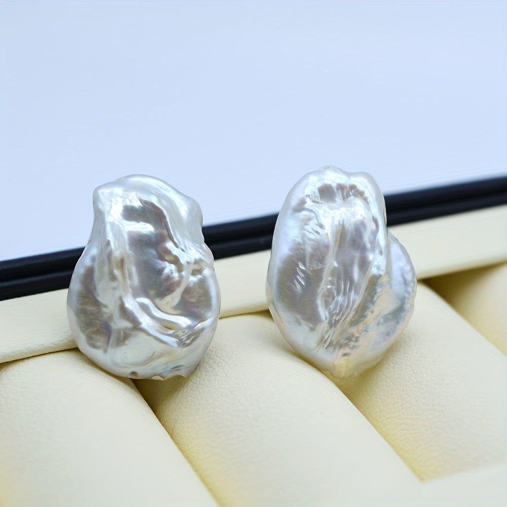Women’s Baroque Pearl Earrings Natural Freshwater Silver Plated Elegant Gift