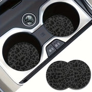 2 Pieces Leopard Car Coasters Non-slip Heat Insulation Cup Holder Accessories
