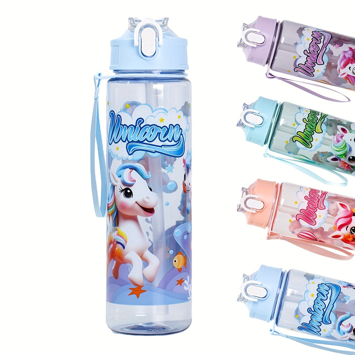 Pony Themed 25oz Leakproof Water Bottle with Straw for Camping Travel and Fitness