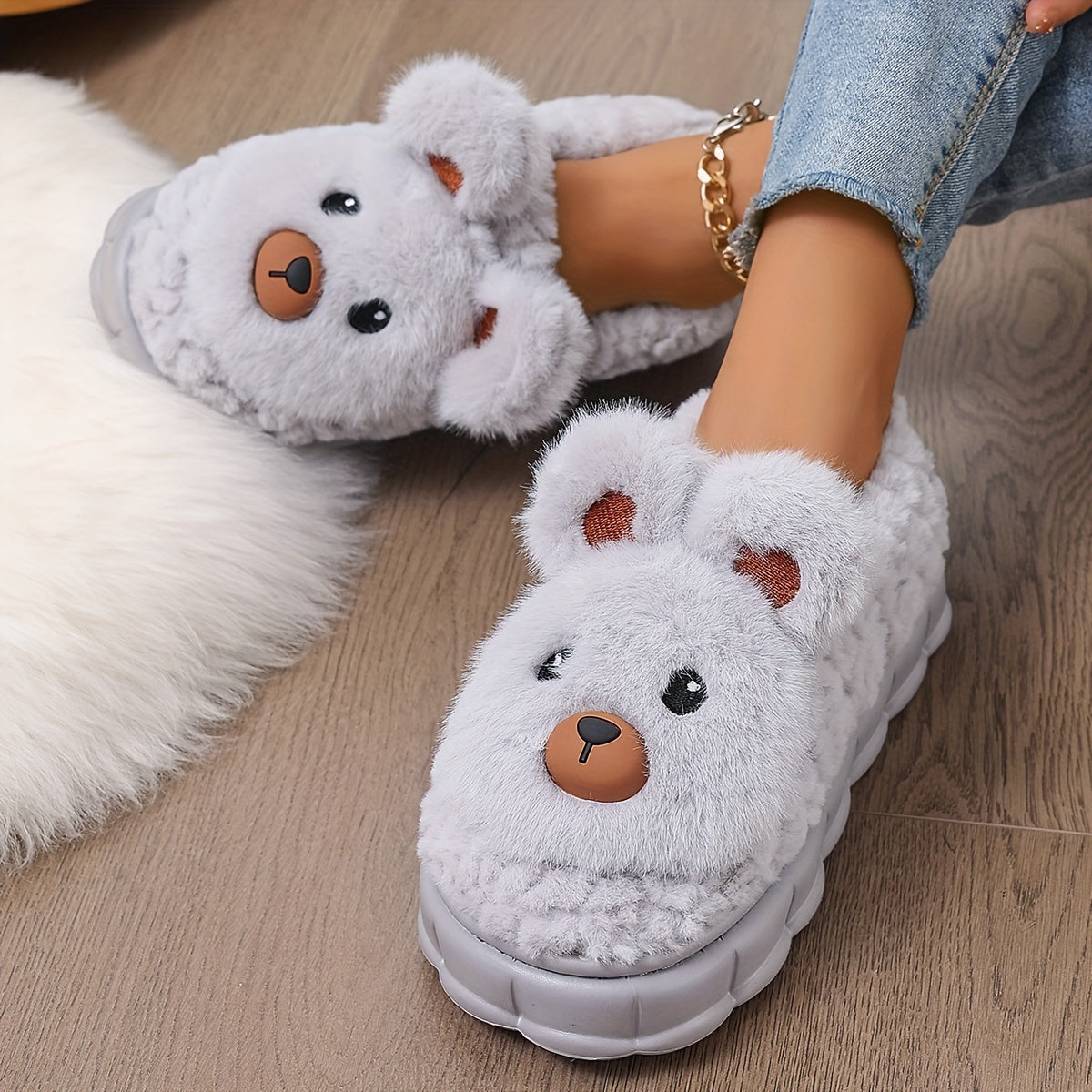 Women's Fleece-Lined Winter Shoes Non-Slip Indoor Cartoon Animal