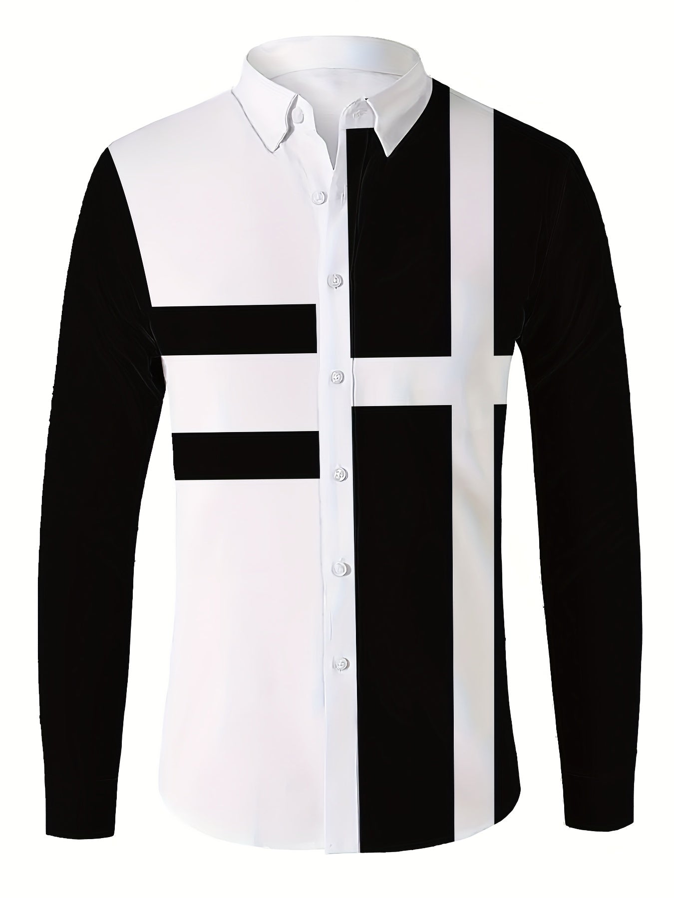 Men's Casual Golf Shirt Long Sleeve Black White 3D Print Polyester Woven Regular Fit Lapel Collar Spring Fall Plus Size
