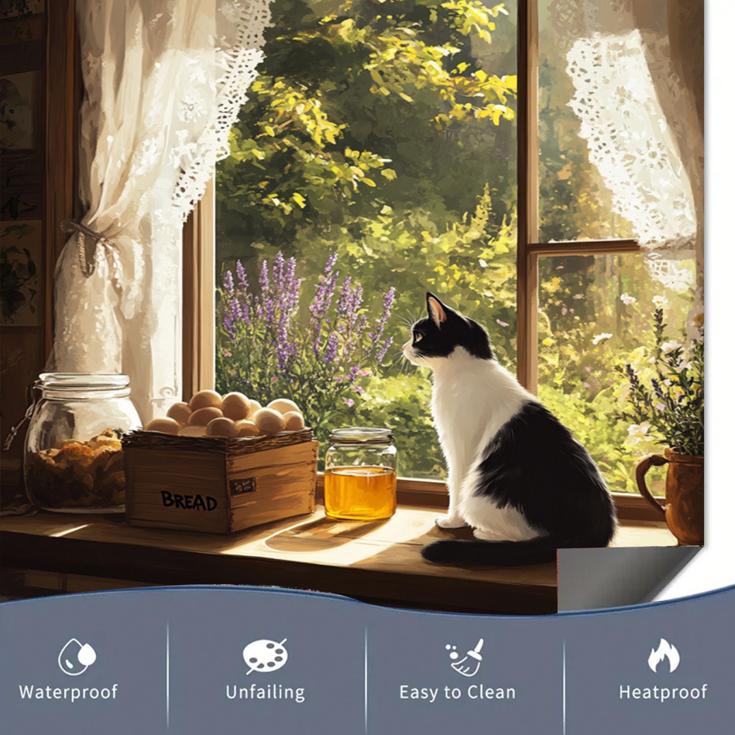 O'rmon uslubidagi idish-tovoq magnit qopqog'i, derazadagi mushuk bilan dizayn, suv o'tkazmaydigan, issiqlikka chidamli, oson qo'llaniladi, oshxona dekoratsiyasi