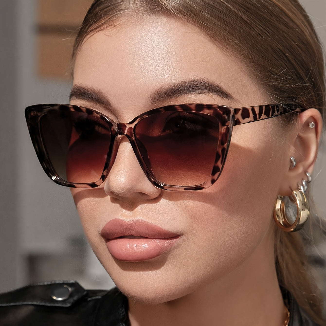 Retro Cat Eye Sun Shades for Women Beach Party Leopard Frame Eyeglasses