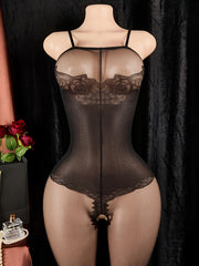 Women's Black Sheer Lingerie Set with Thigh-High Stockings 2024