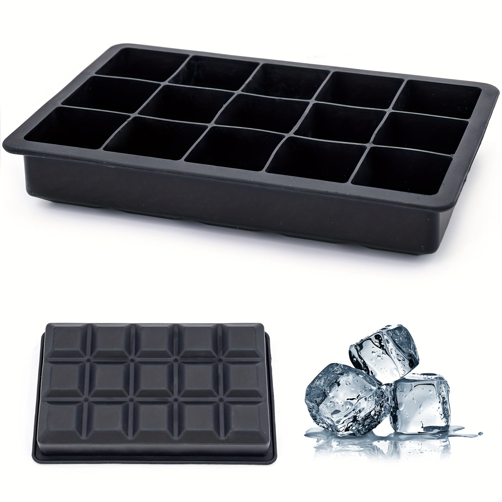 Square Silicone Ice Tray 15-Cavity Reusable Freezer Mold Easy Release