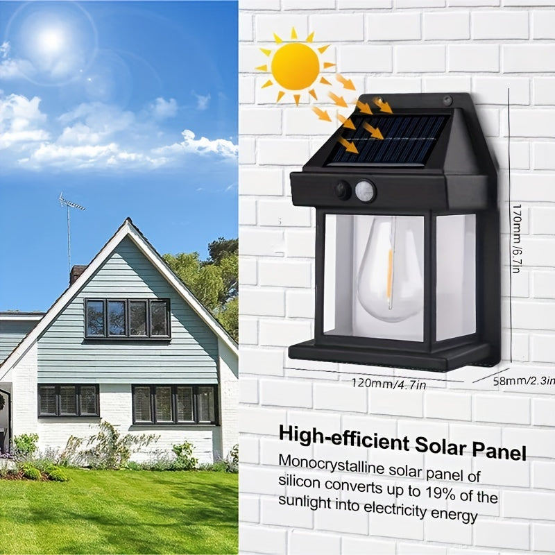Solar Wall Lamp with Motion Sensor Tungsten Filament 6-12H Battery Yard Garden Patio Black or White