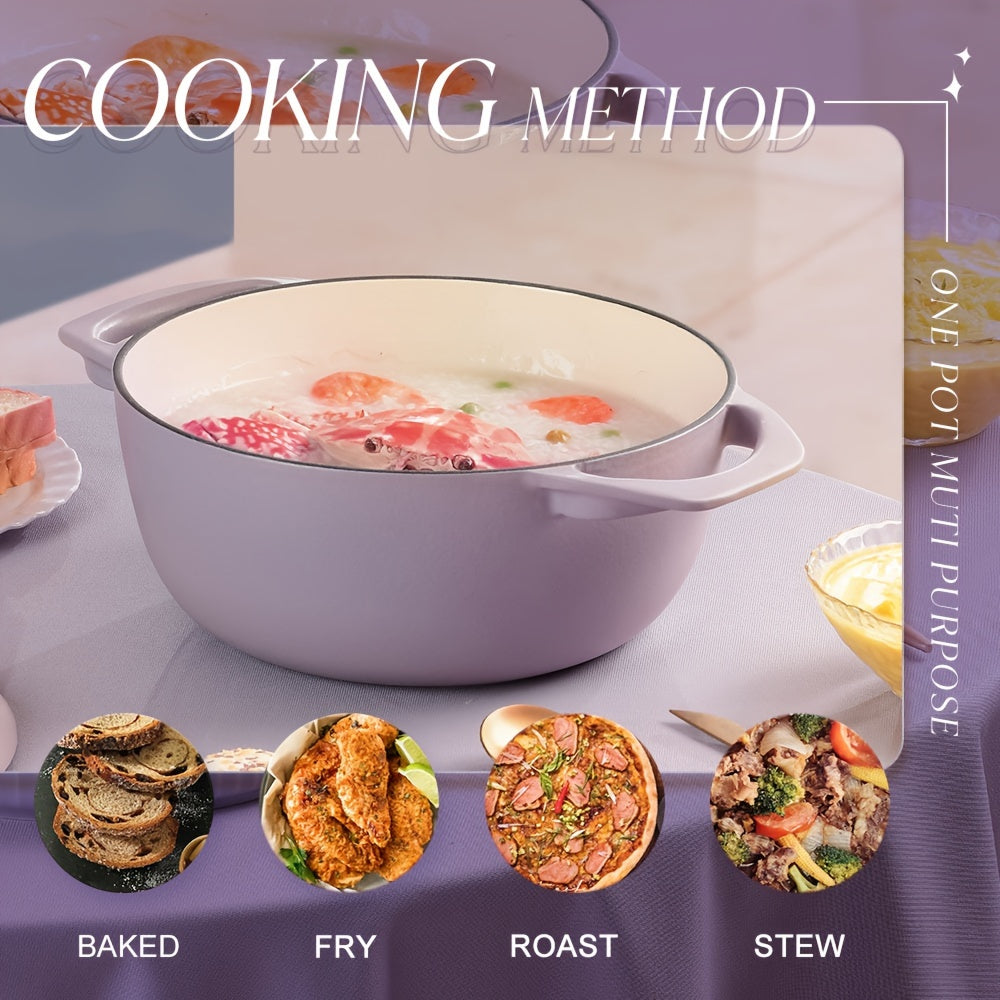 Enamel Cast Iron Dutch Oven with Dual Handles, Non-Stick Coating, 4 Qt