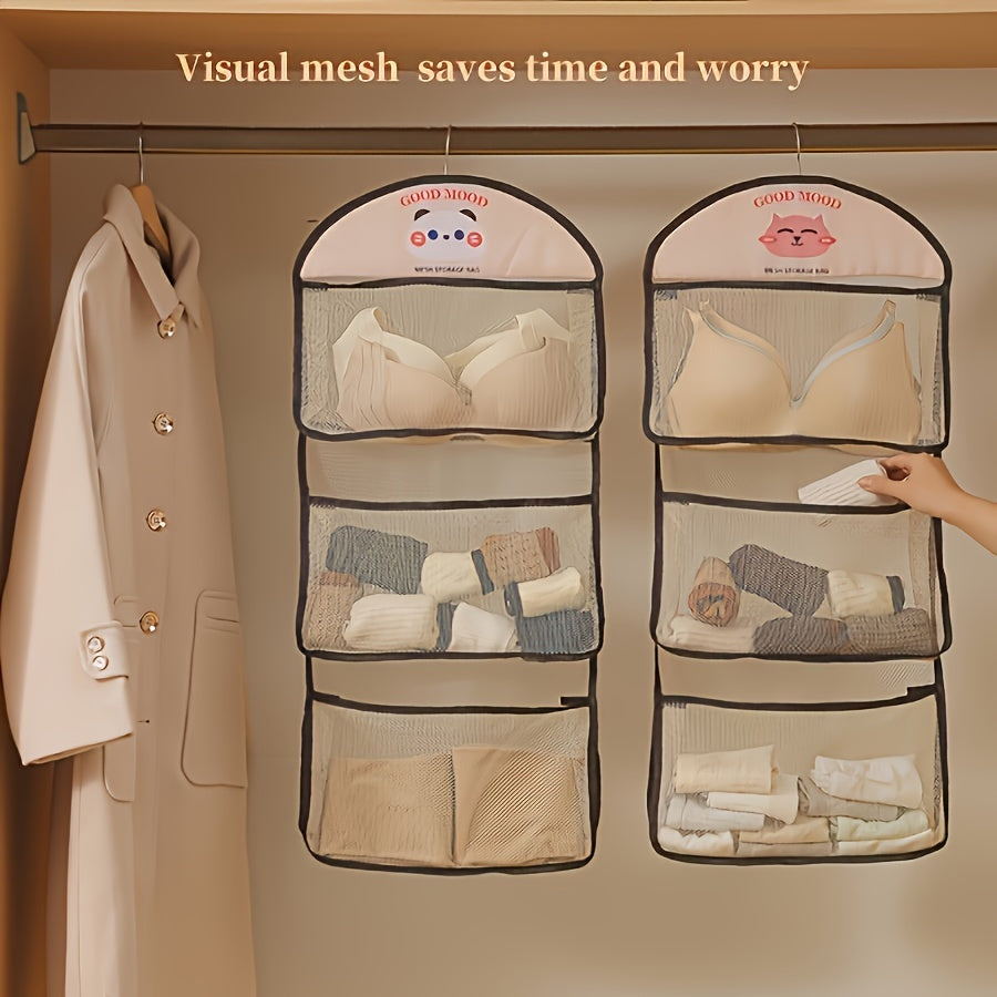 3-Tier Hanging Wardrobe Organizer Mesh Storage Rack for Socks Underwear Closet Space Saver