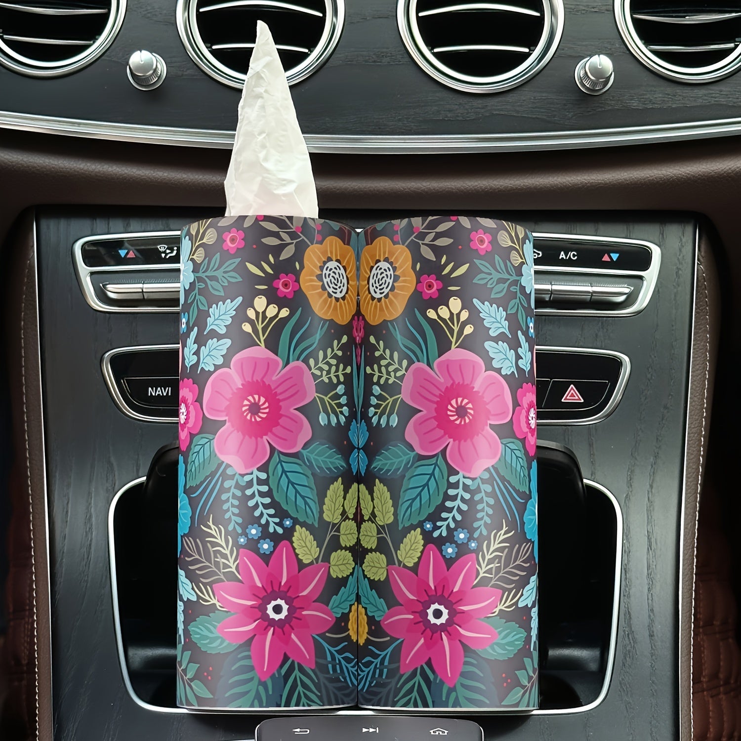 Pink Flower Car Tissue Box for Ladies with Facial Tissues