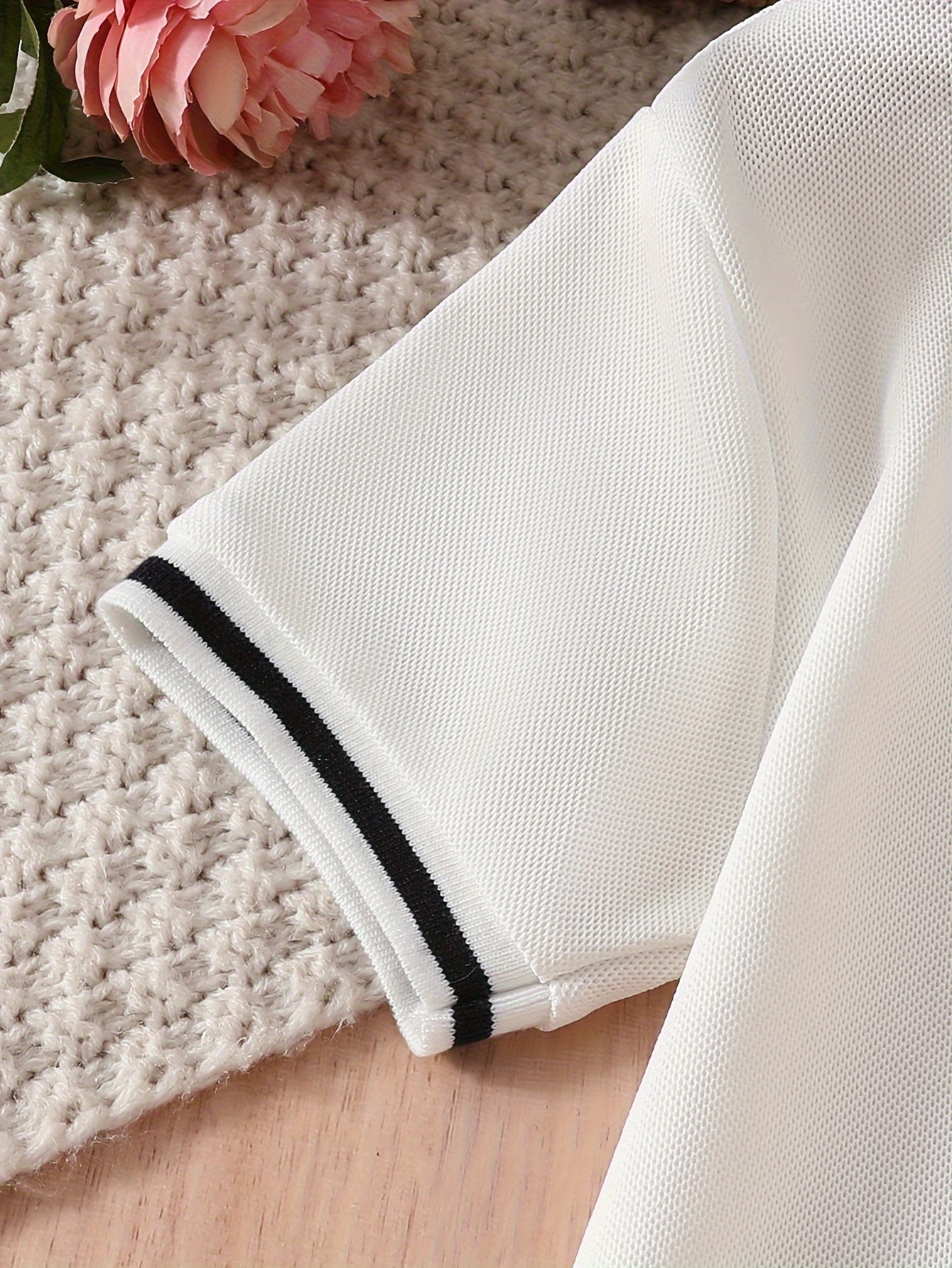 Vestido para niñas con cuello de volante en contraste con oso, manga corta, tela de punto, casual, para volver a clases