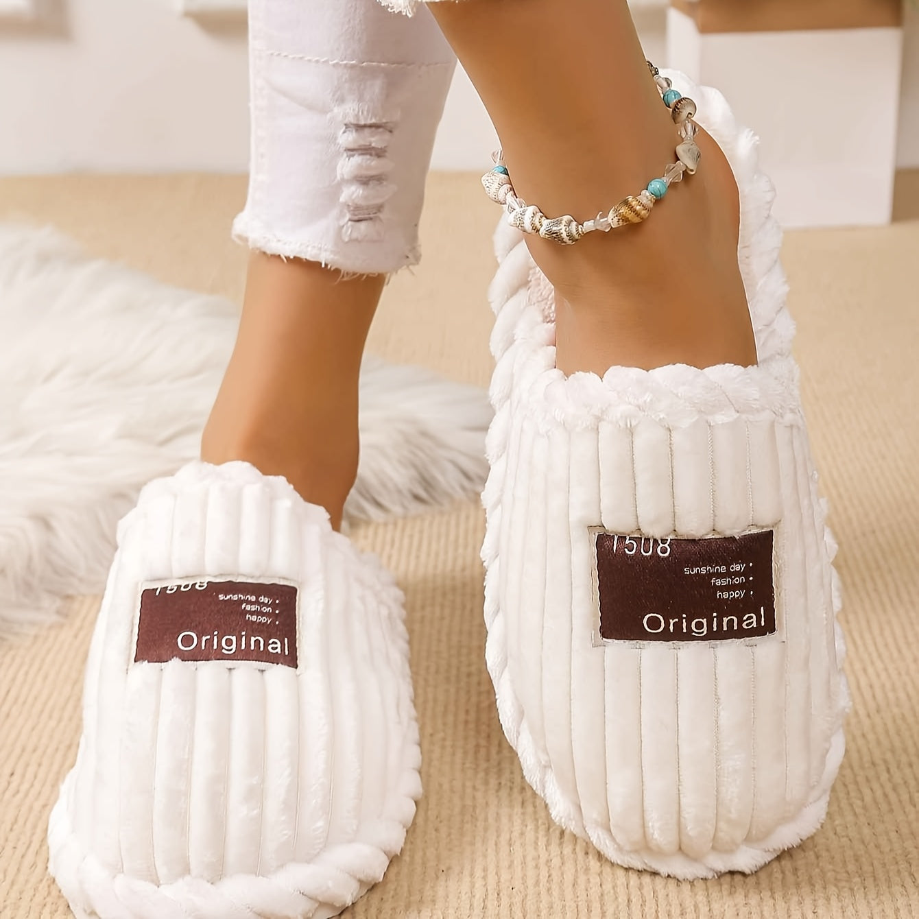 Uniseks korduroy paxta bilan qoplangan yopiladigan shippaklar, antiskid taglik bilan, ichki uy poyabzali uchun ayollar va erkaklar