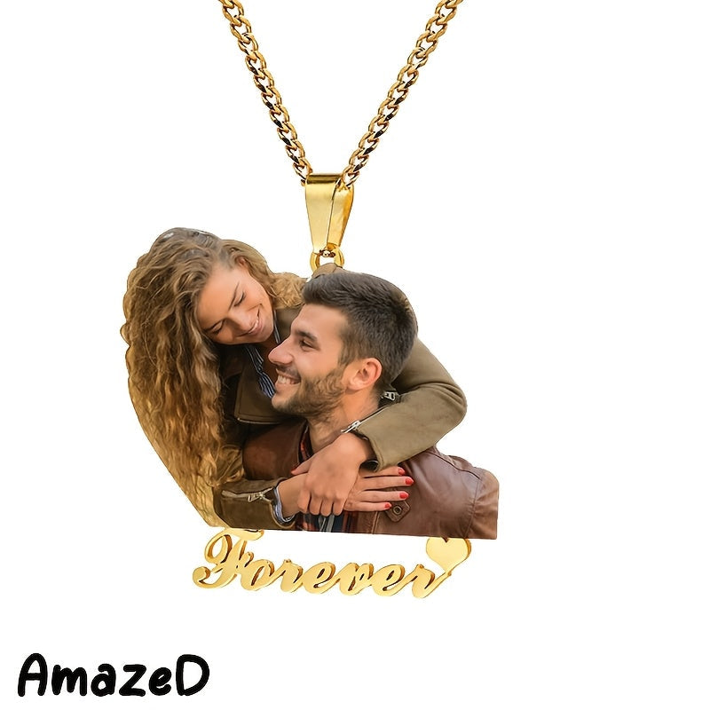 Engraved Pendant Necklace 18K Gold Plated Stainless Steel Custom Gift for Couples