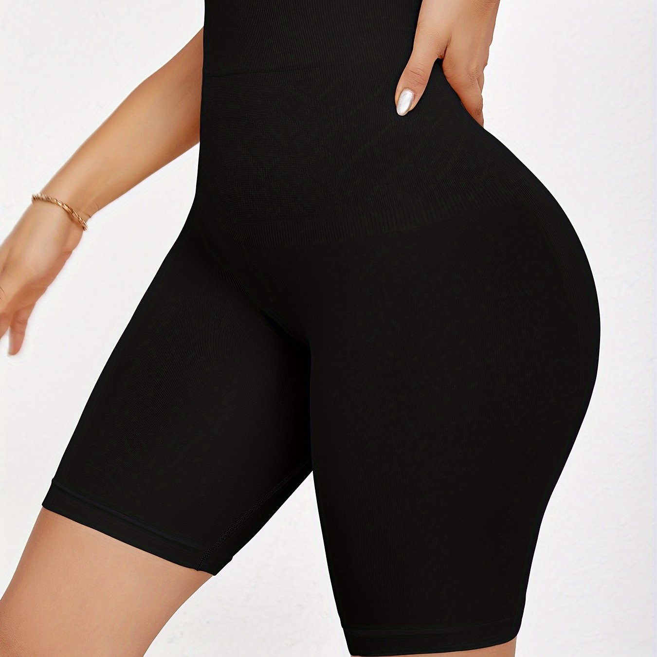 Women's High Waist Tummy Control Shaping Shorts Solid Color Knit Fabric Elasticity