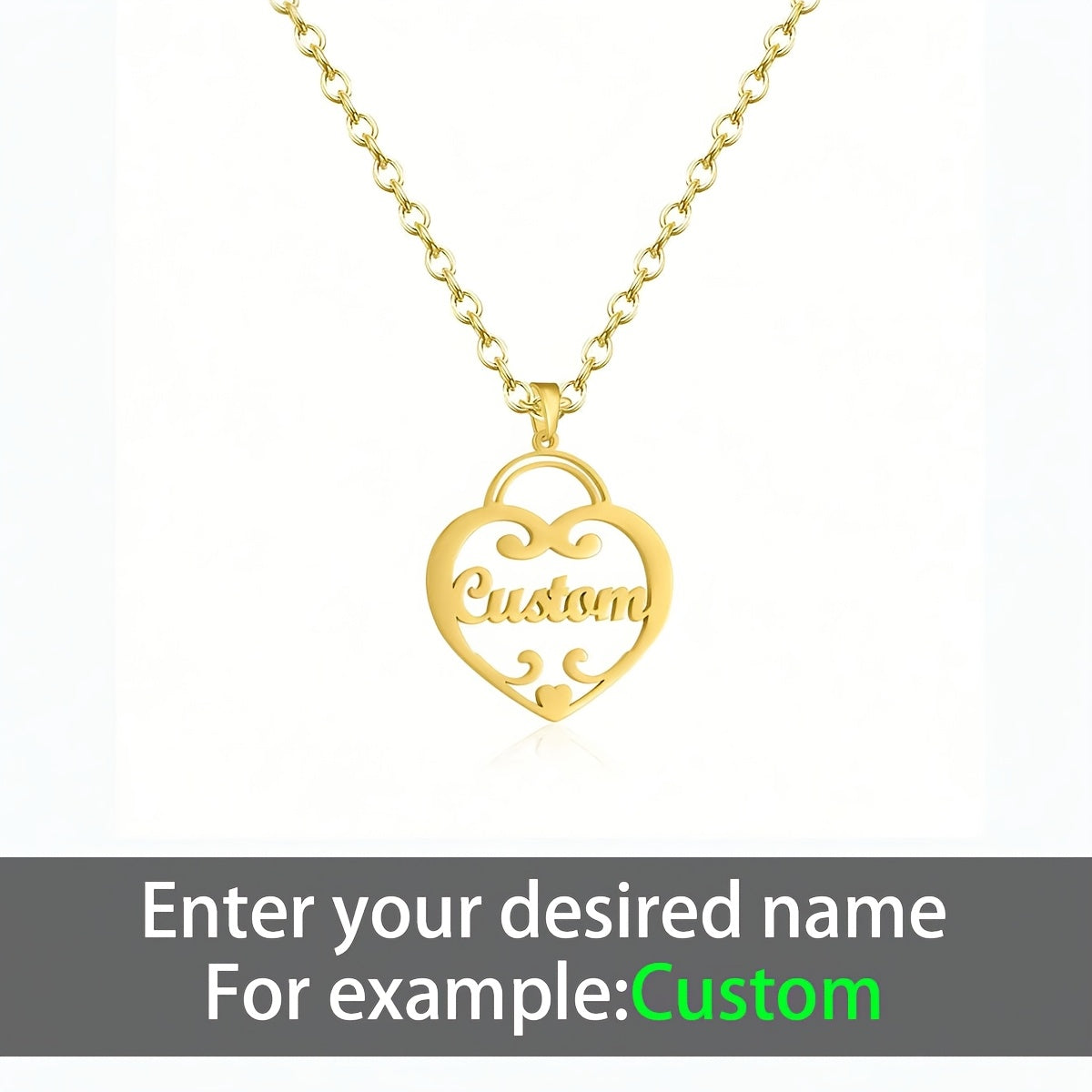Gold Plated Heart Pendant Necklace Personalizable Stainless Steel Jewelry for Women