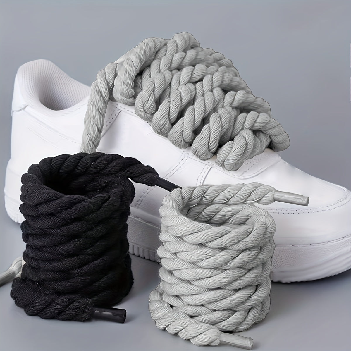 2-Pack Thick Canvas Shoe Laces for Casual Sneakers and Boots Black White Gray