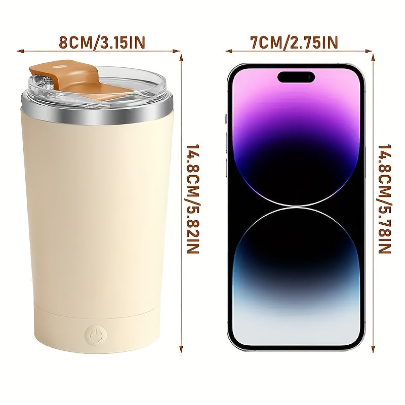 Taza auto-mezcladora de acero inoxidable de 13.5oz recargable con tapa