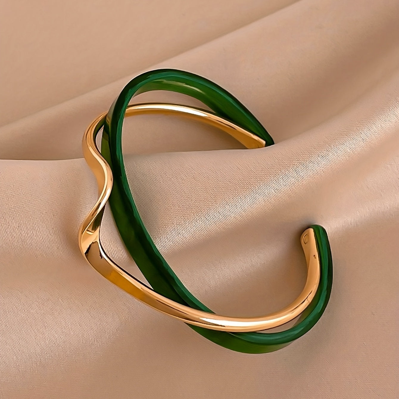 Women's Gold Plated Wave-Shaped Cuff Bangle with Faux Pearl Inlay