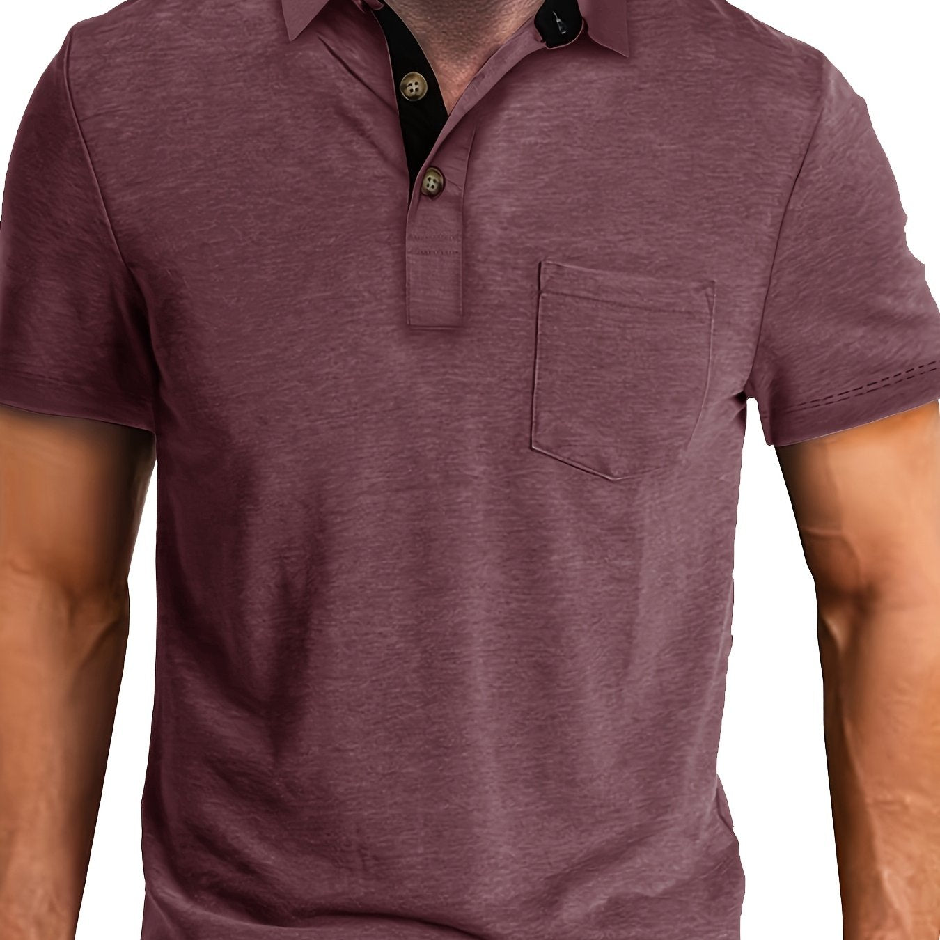 Men's Plus Size Plaid Collar Pocket T-Shirt Summer Knit Polyester