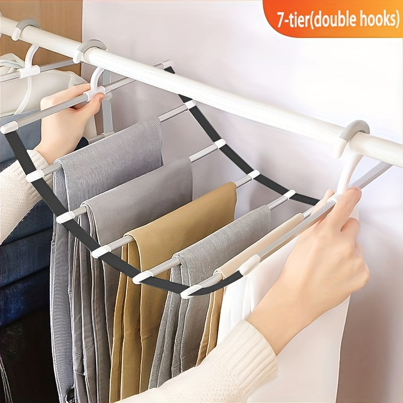 Multi-Tier Aluminum Pants Hangers Space-Saving Closet Organizer Non-Slip