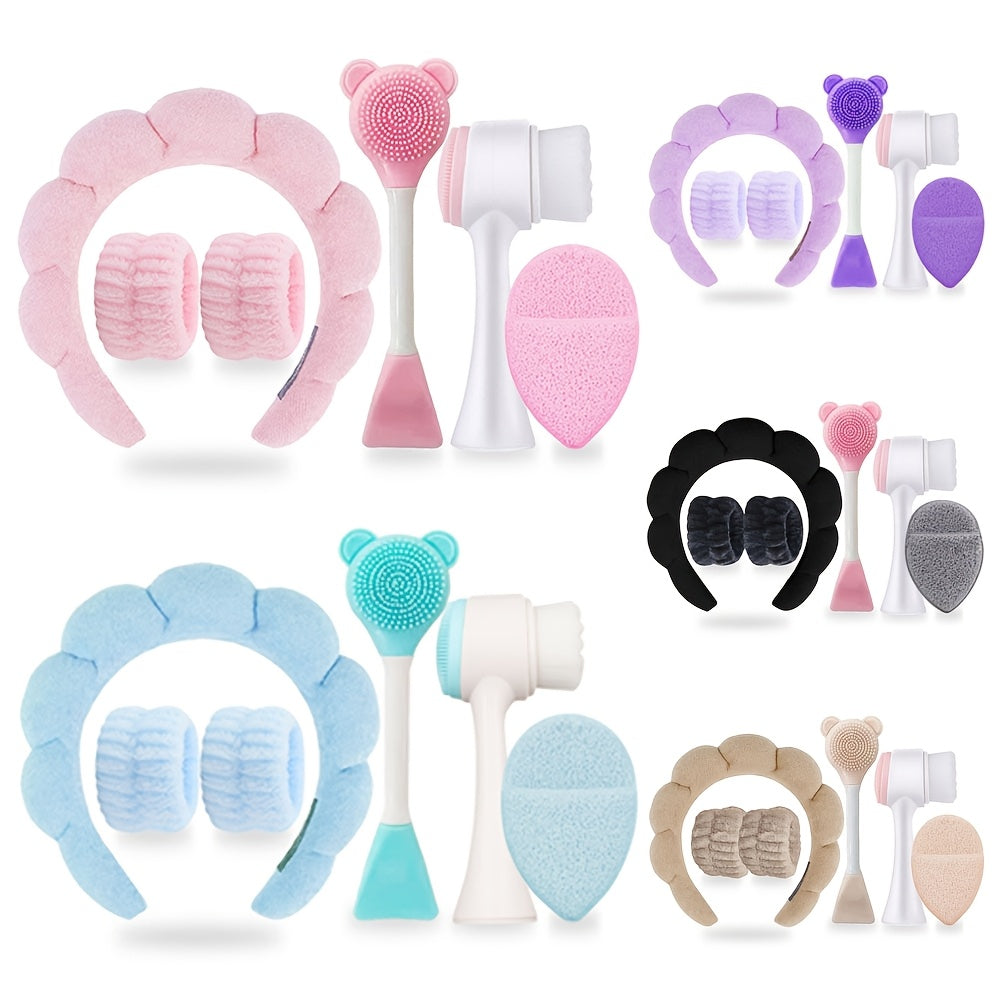 6-Piece Hypoallergenic Silicone Facial Care Set with Mask Brush and Headband