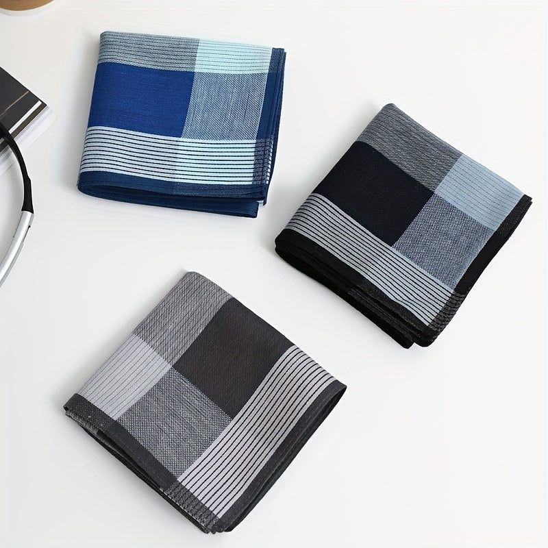 Men's Cotton Handkerchiefs Pack of 3 Lightweight Yarn-Dyed Plaid Quick-Dry Absorbent