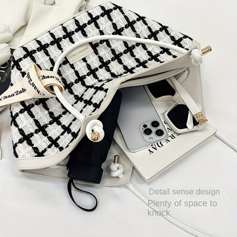 Women'S Tote Bag Large Capacity Plaid Polyester Shoulder Crossbody Handbag