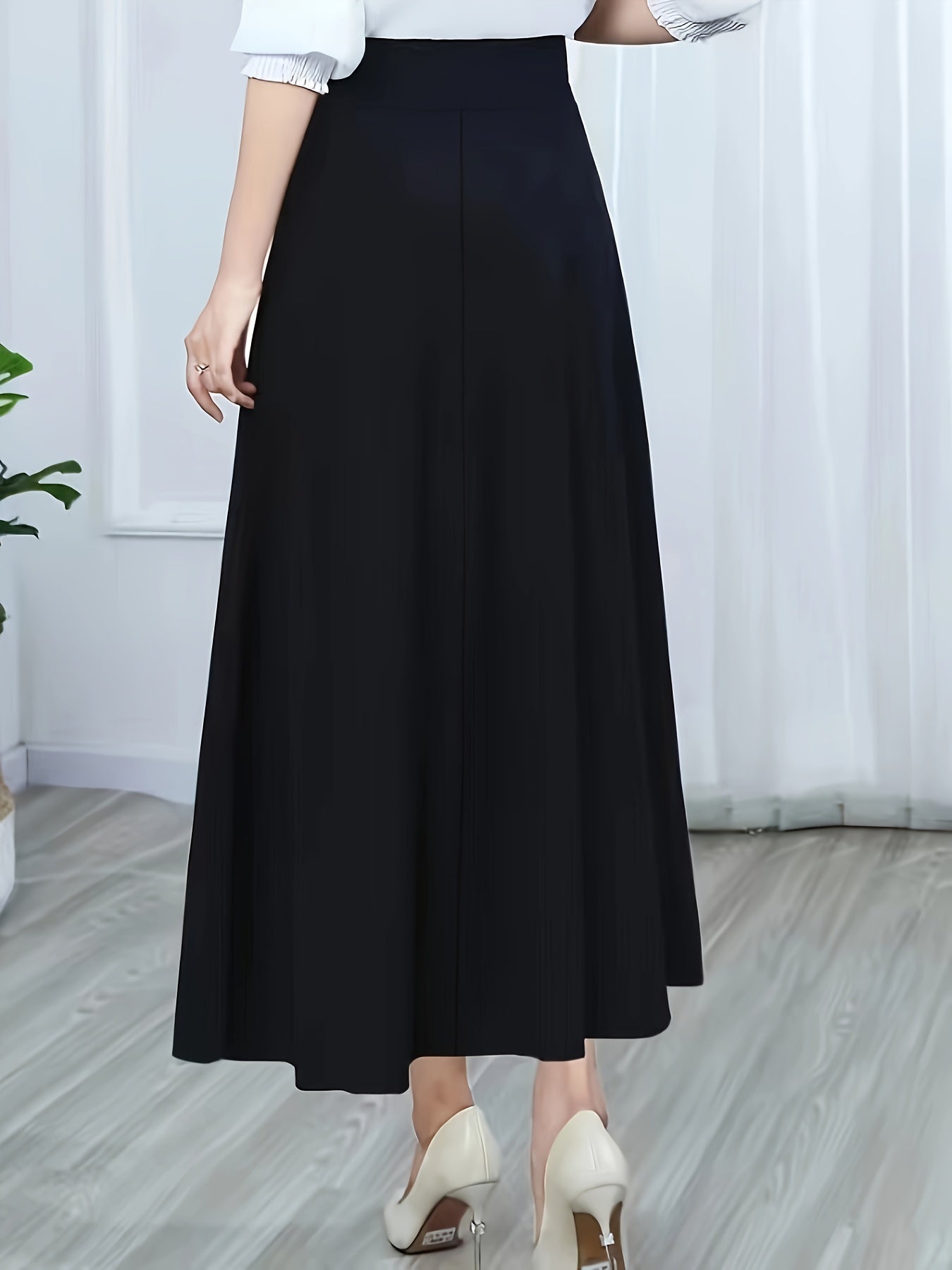 Women's High Waist A-Line Skirt with Slant Pockets Solid Color for Spring and Summer