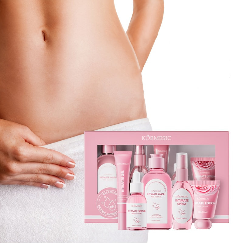 KORMESIC 5-dona Ayollar uchun Gigiya To'plami, Aloe va Niatsinamid bilan, Barcha Teri Turlari uchun Gippoallergen, Tozalash va Namlantiruvchi Mahsulotlarni O'z Ichiga Oladi, Sovg'a Qutisida.