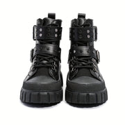 Women's Black Lace-Up Short Boots Casual Flats for Leisure and Sports