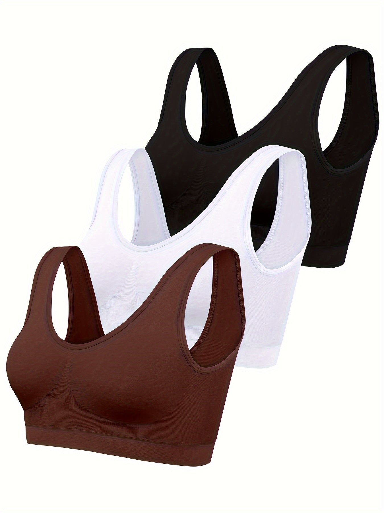 Women's 3-Pack Seamless Sports Bras Solid Color High Elasticity Polyamide Elastane