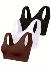 Women's 3-Pack Seamless Sports Bras Solid Color High Elasticity Polyamide Elastane