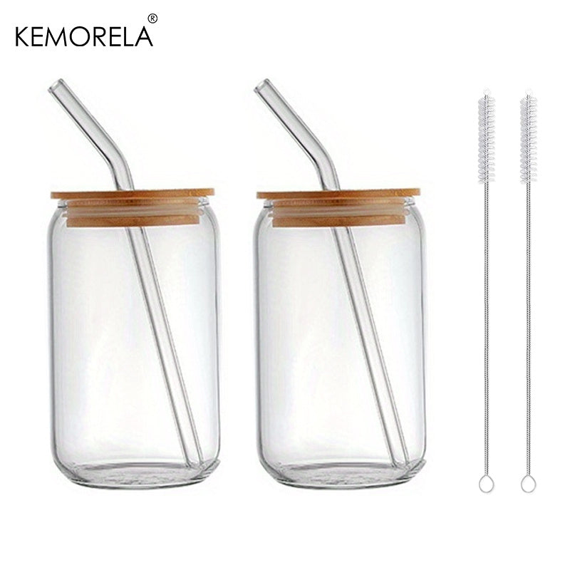 Glass Cup with Lid and Straw Bubble Tea Design 400ML 13.5 OZ