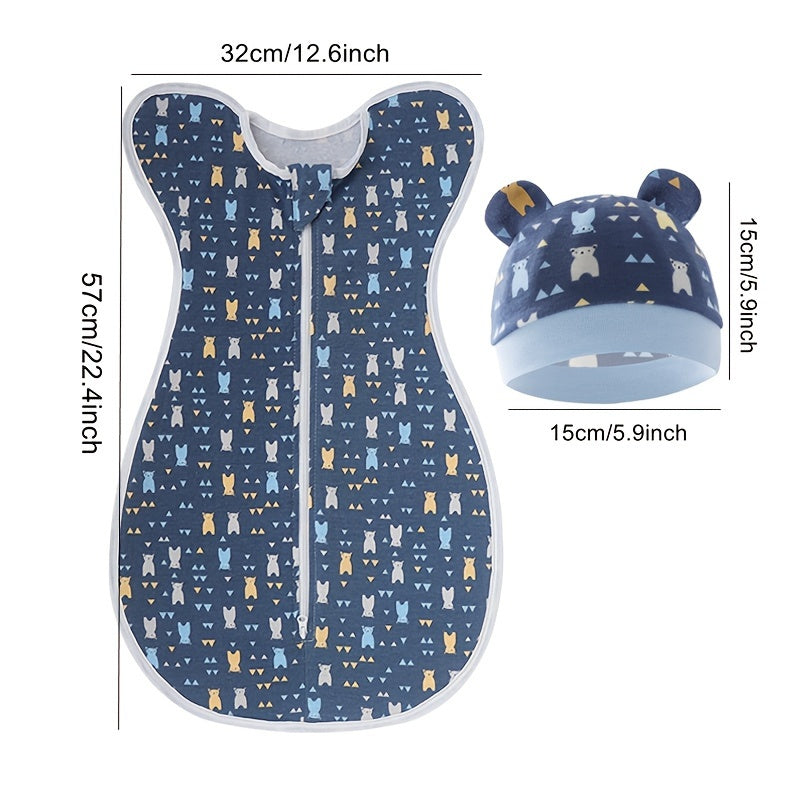 Set of Cotton Swaddle Blankets for Newborns All-Season Sleep Sacks with Zipper Closure